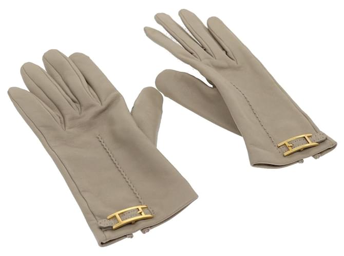 Hermès HERMES Handschuhe Leder 6.5 Zoll Grau Auth ar6800  ref.581537