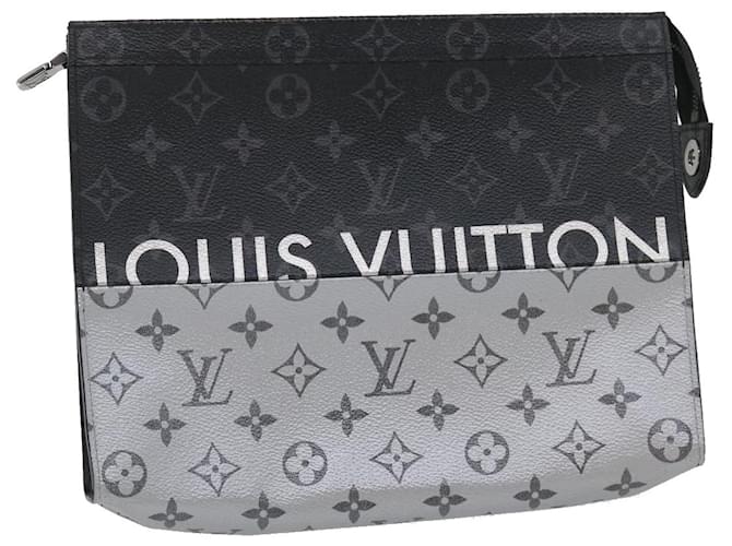 LOUIS VUITTON Monogram Split Pochette Voyage MM Clutch Bag M63039 LV Auth ak168a Black Silvery Cloth  ref.581551