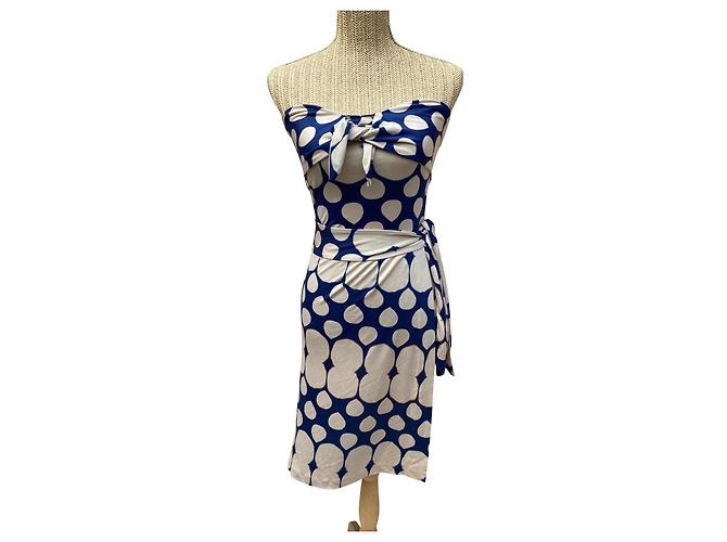 Abito Diane Von Furstenberg in seta e nylon blu e eggshell Bianco sporco