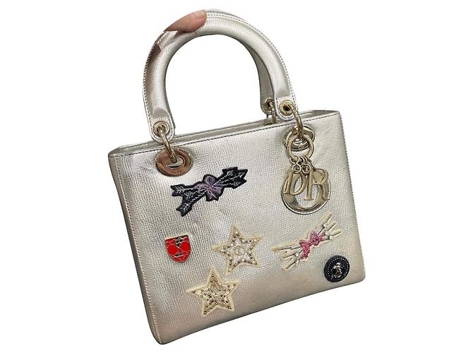 Limited Patch verzierte Lady Dior Handtasche Größe M Silber Hardware