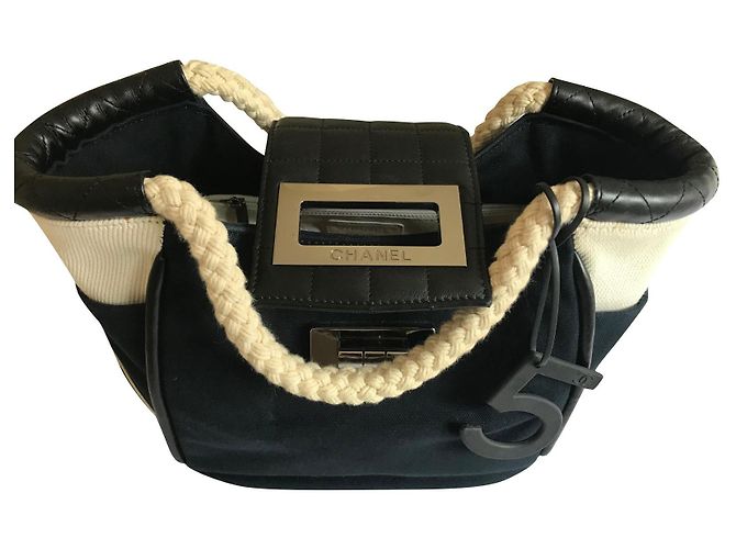 Sac toile Chanel N 5 Noir Blanc cassé