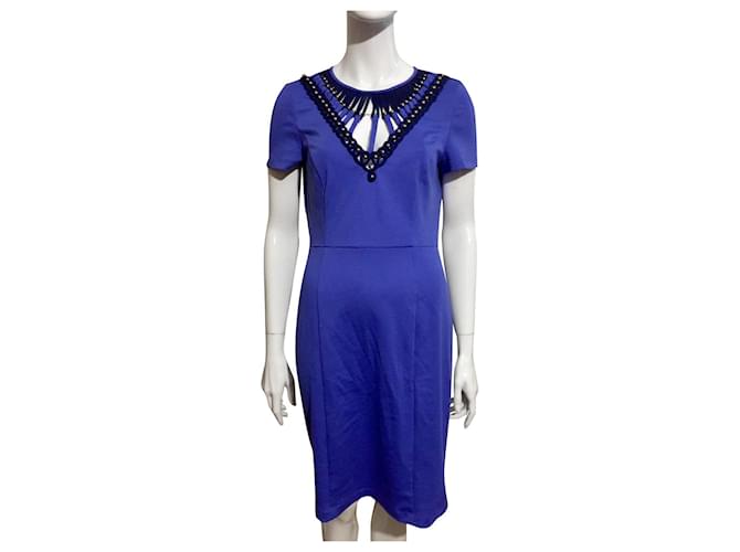 Alice by Temperley Dress with cage cut out and pearl embellishments Blue Viscose  ref.581715