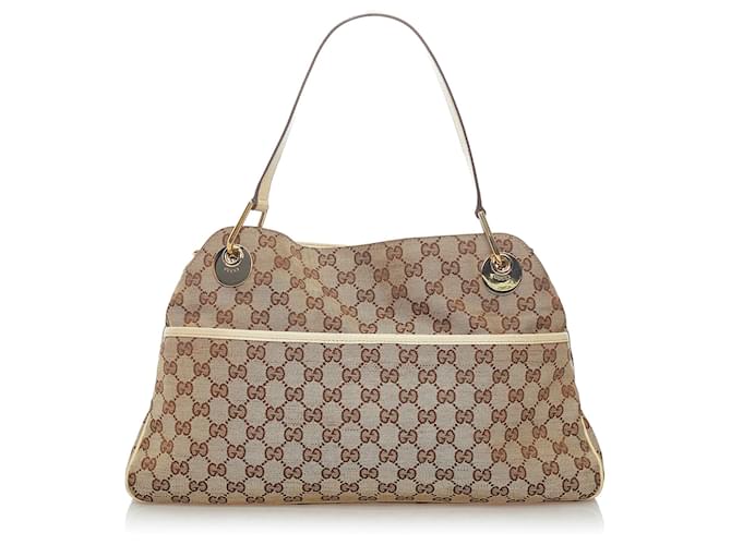Gucci Brown GG Canvas Eclipse Tote Bag White Beige Leather Cloth Pony-style calfskin Cloth  ref.581743