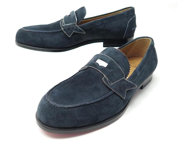 NEUF CHAUSSURES CHRISTIAN LOUBOUTIN MOCASSINS 40.5 DAIM BLEU NEW SHOES Suede  ref.581799