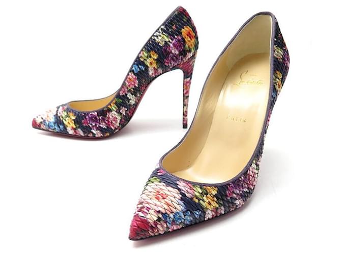 NEUF CHAUSSURES CHRISTIAN LOUBOUTIN ESCARPINS PIGALLE FOLLIES QUILTED 39 Toile Bleu Marine  ref.581826