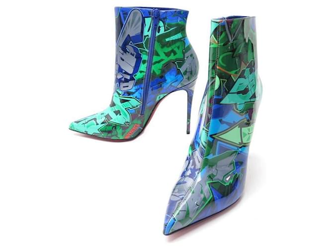 NEW CHRISTIAN LOUBOUTIN SHOES BOOTS SO KATE METRO GRAFFITI 39 New Blue Patent leather ref.581836 Joli Closet