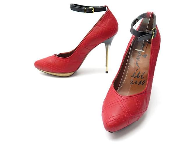 NINE LANVIN SHOES PUMPS 40 IN RED LEATHER + NEW SHOES BOX  ref.581837