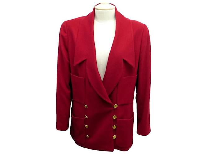 NEW VINTAGE CHANEL BLAZER lined-BREASTED JACKET IN RED CASHMERE 40 MJACKET  ref.581844