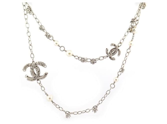 NEUF COLLIER CHANEL SAUTOIR CHAINE LOGO CC EN METAL ARGENTE NEW NECKLACE Métal Argenté  ref.581863