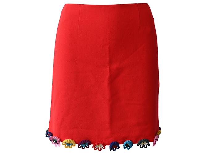 Mary Katrantzou Mini-jupe à ourlet fleuri en laine rouge  ref.581960