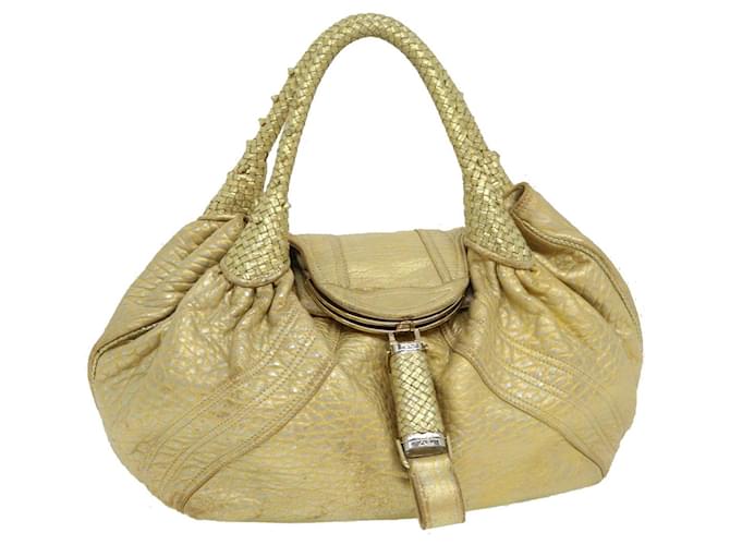 FENDI Spy Bag Zucca Canvas Shoulder Bag Leather Gold Auth hk396 Golden  ref.582290