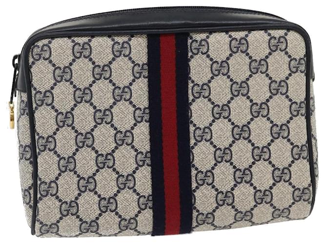 GUCCI GG Canvas Sherry Line Clutch Bag Navy Red Auth th2562 Navy blue  ref.582770
