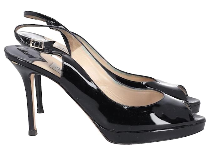 Jimmy Choo Nova Slingback Platform Sandals in Black Patent Leather   ref.583309