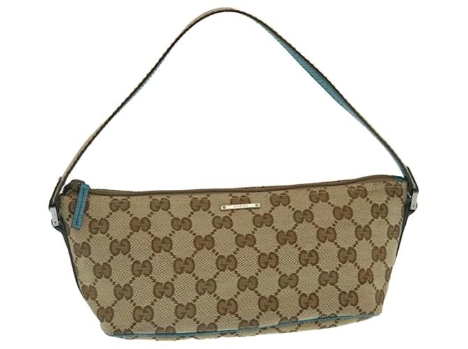 GUCCI Sherry Line GG Canvas Accessory Pouch Beige Light Blue Auth yk4023  ref.583639