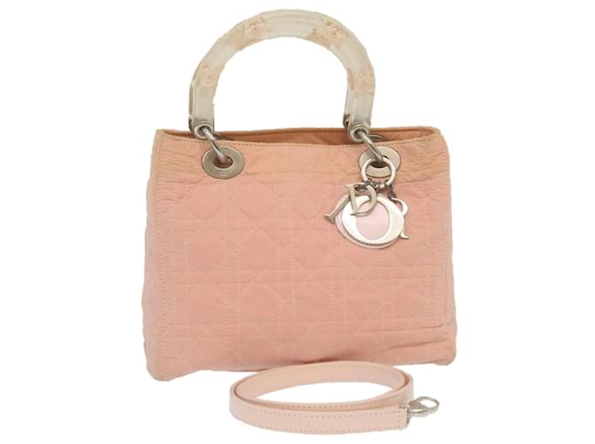 Christian Dior Canage Lady Dior 2Way Hand Shoulder Bag Nylon Pink Auth 29353  ref.584097