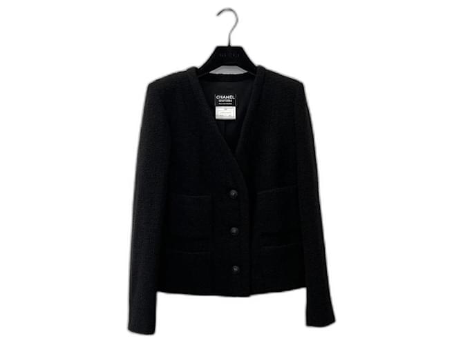 Chanel einheitliche Jacke Schwarz Polyester Wolle Polyamid  ref.584186