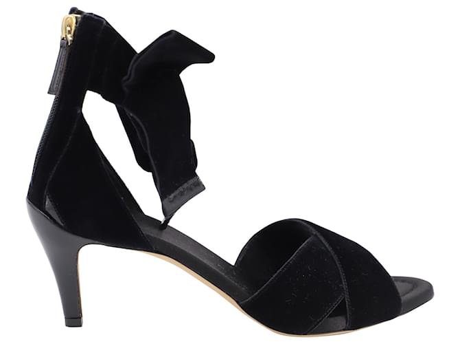 Chloé Chloe Bow Ankle Tie Open Toe Sandals in Black Velvet  ref.584190