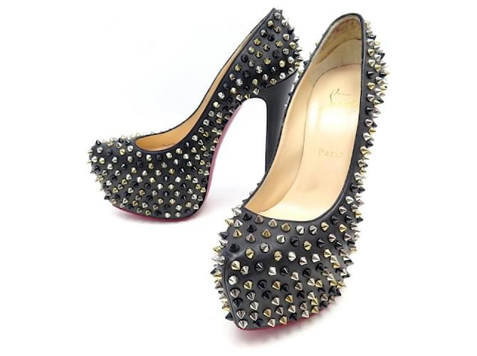 CHRISTIAN LOUBOUTIN SHOES DAFFODILE SPIKE PUMPS 38 LEATHER SHOES Black  ref.584656