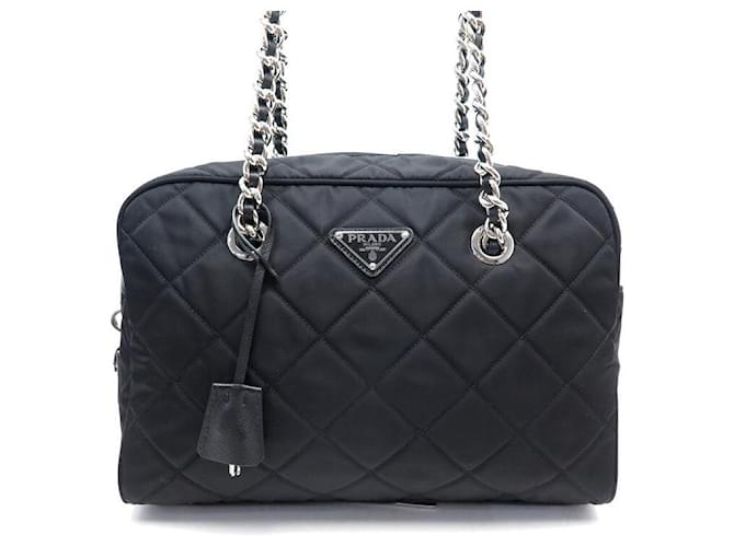 Prada Womens Black Tessuto Nylon Quilted Shoulder Bag 1BB903