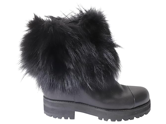 Jimmy Choo Fur Trimmed Ankle Boots in Black Leather  ref.584822
