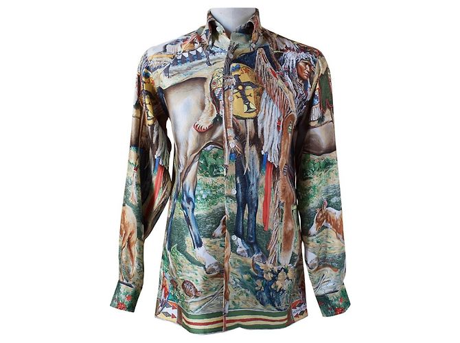 Camisa masculina de seda Hermès Multicor