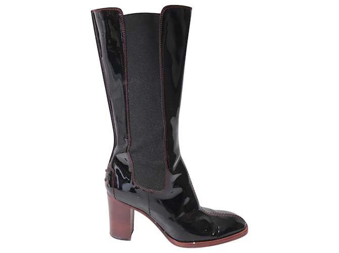 Tod's Tods Contrast Stitch Knee-High Boots in Black Patent Leather  ref.584984