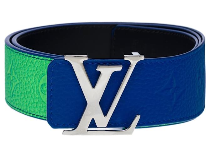 Louis Vuitton Splendid blue and green LV Initiales Taurillon Illusion belt Leather  ref.585050