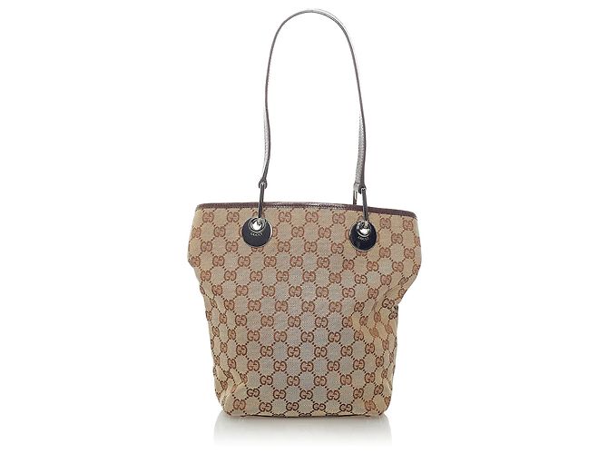 Gucci Brown GG Canvas Eclipse Tote Bag Castaño Beige Marrón oscuro