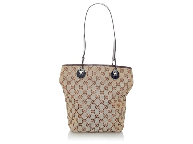 Gucci Brown GG Canvas Eclipse Tote Bag Beige Dark brown Leather Cloth Pony-style calfskin Cloth  ref.565374