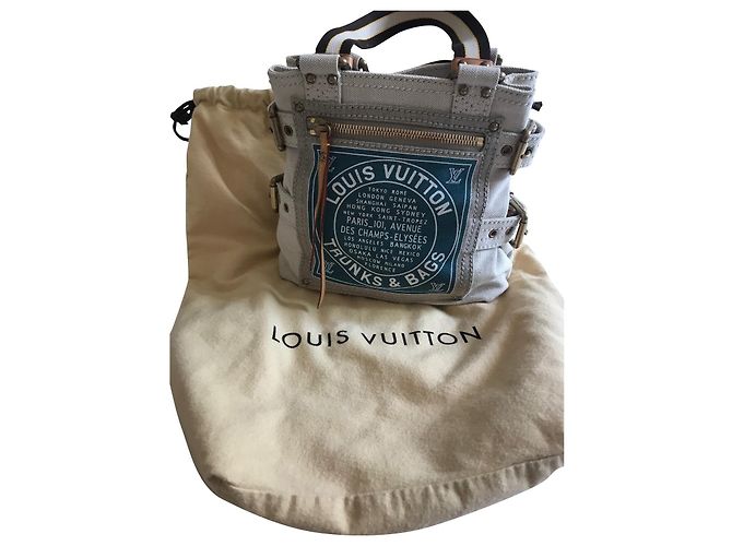 Petit sac toile Louis Vuitton Beige Bleu clair