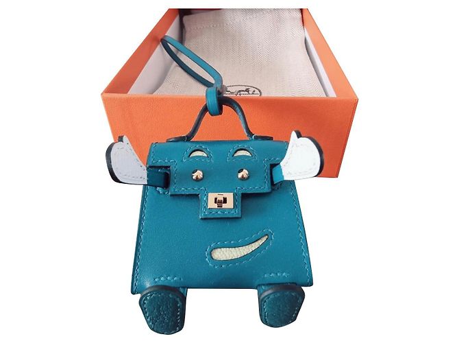 Hermès Amuleto da Boneca Kelly Branco Azul Hardware prateado