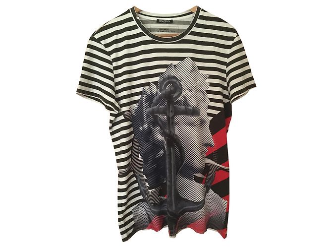 Camiseta Balmain de rayas de algodón con estampado de ancla M Multicolor
