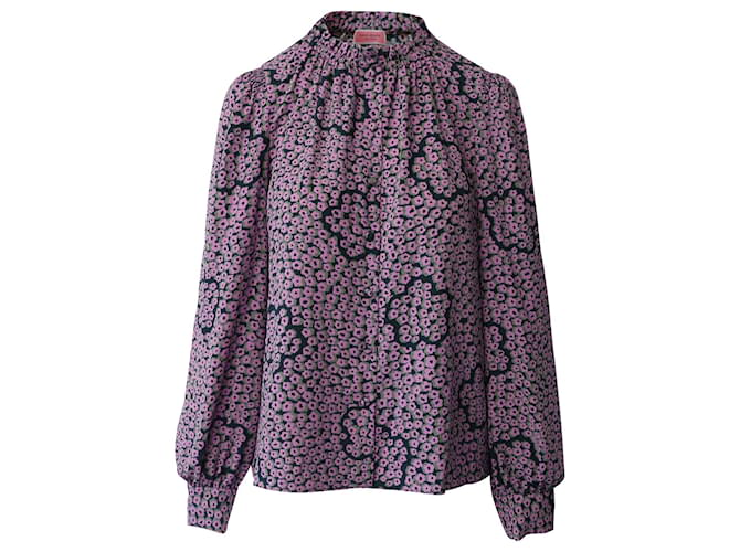 Kate Spade Floral Blouse with Peasant Sleeves in Purple Silk  ref.585057