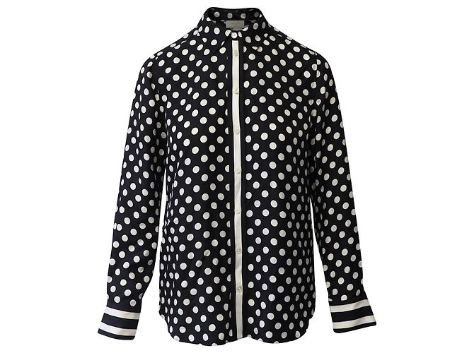 Kate Spade Tupfenbluse aus schwarzer und weißer Seide