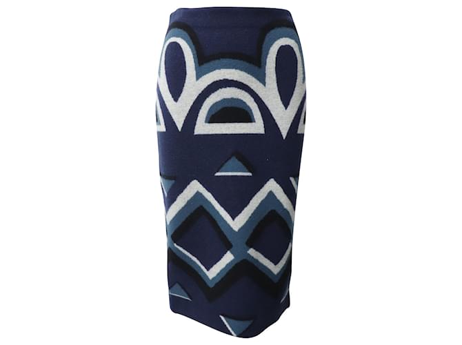 Burberry Needle Punch Geometric Print Skirt in Navy Blue Wool  ref.585074