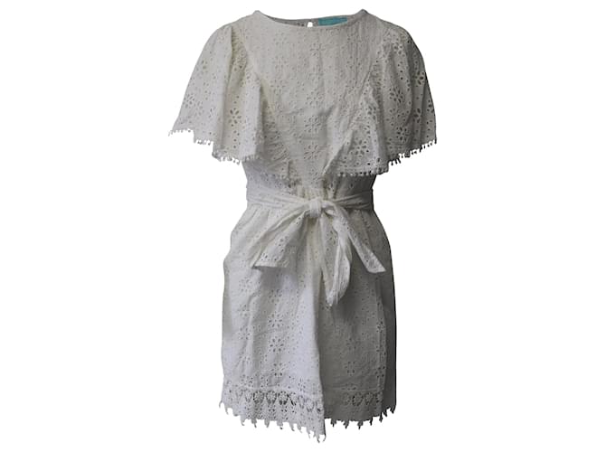 Melissa Odabash Mini-robe ceinturée à volants et œillets en coton blanc  ref.585131