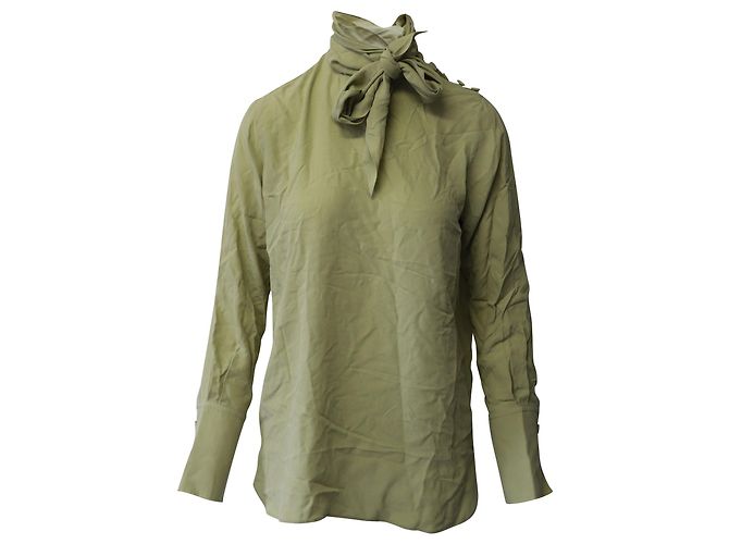 Camicetta Joseph con scollo a fiocco in seta verde kaki Cachi