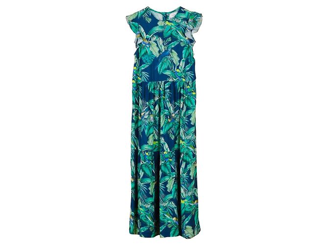 Autre Marque Vestido Indi & Cold Estampado Tropical Viscosa Verde S Multicolor