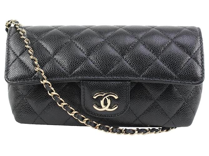 Chanel Black Quilted Caviar Mini Classic Flap Gold Chain Bag Leather White  gold ref.585244 - Joli Closet