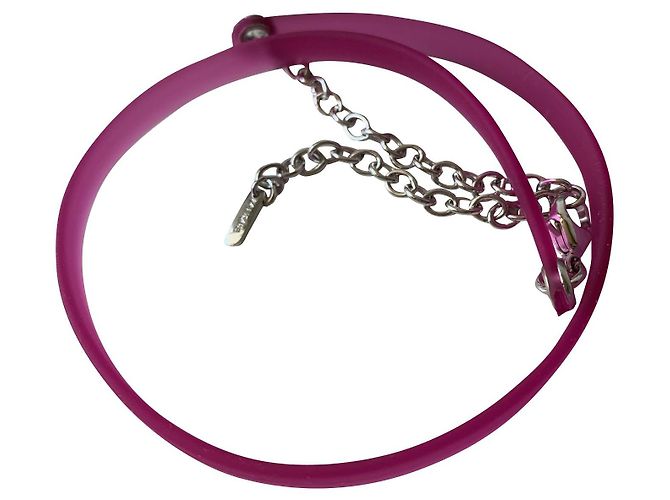 Colar Lalique de Silicone Rosa e Prata