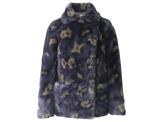 Zadig & Voltaire Miles Leao Double-Breasted Printed Coat in Multicolor Faux Fur Polyester Multiple colors  ref.585283