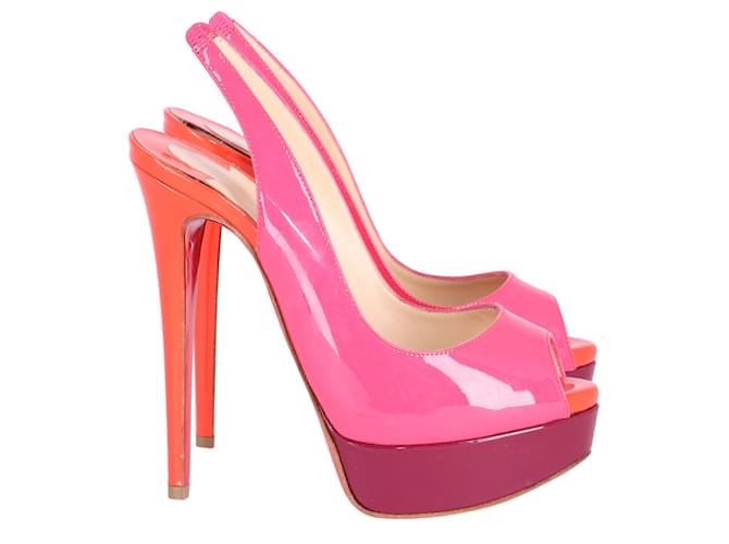 Christian Louboutin Lady Peep Slingback Platform Sandals in Pink Patent Leather  ref.585293