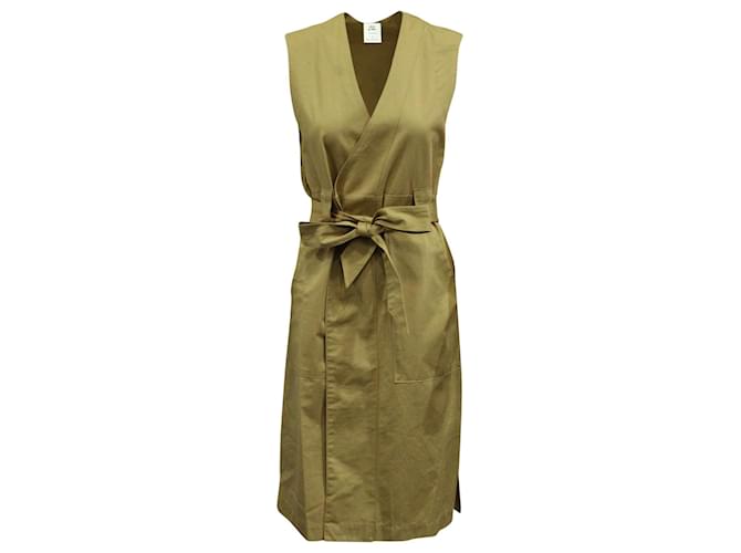 Iris & Ink Belted Sleeveless Dress in Khaki Cotton Green  ref.585294