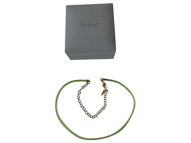 Lalique Necklaces Silvery Green Gold-plated  ref.585371