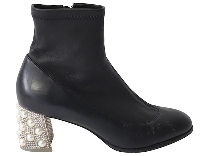 Sophia Webster Embellished Heel ankle Boots in Black Leather  ref.585393
