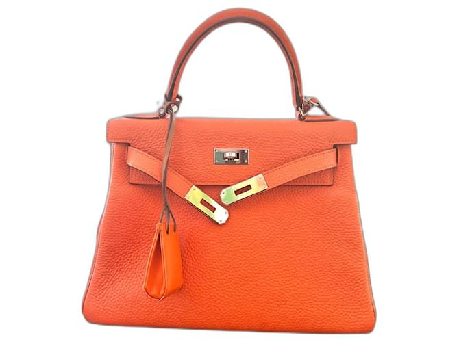 Hermès Bolsa de kelly 28 Naranja Cuero  ref.585410