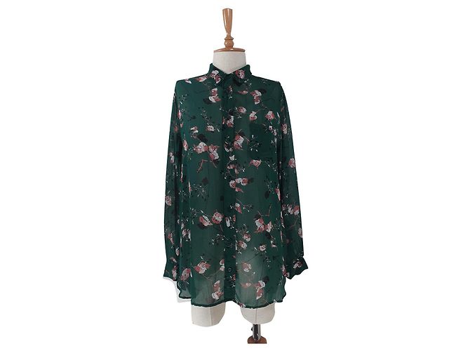 Camicia Marietta Georgette Ganni Verde in Viscosa Multicolore