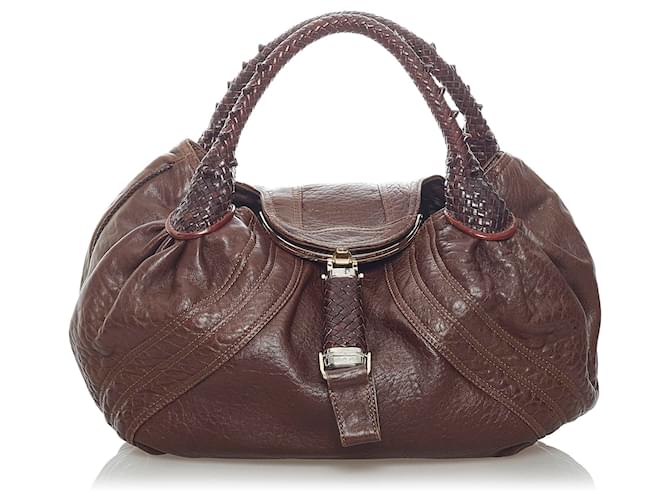 Fendi Brown Spy Leather Handbag Dark brown Pony-style calfskin  ref.585827