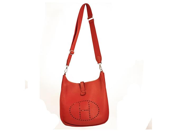 Hermès Hermes Evelyne III GM Coral Red Leather avec sac à bandoulière Palladium Hardware Cuir Corail  ref.586066