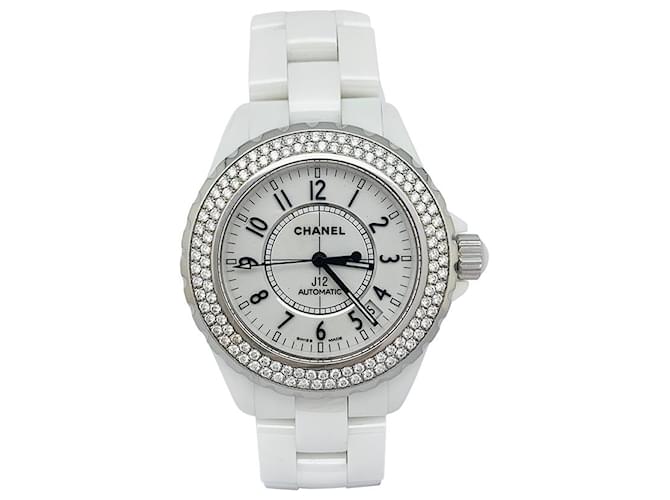 Chanel J watch12 white ceramic, diamants. Diamond ref.586257
